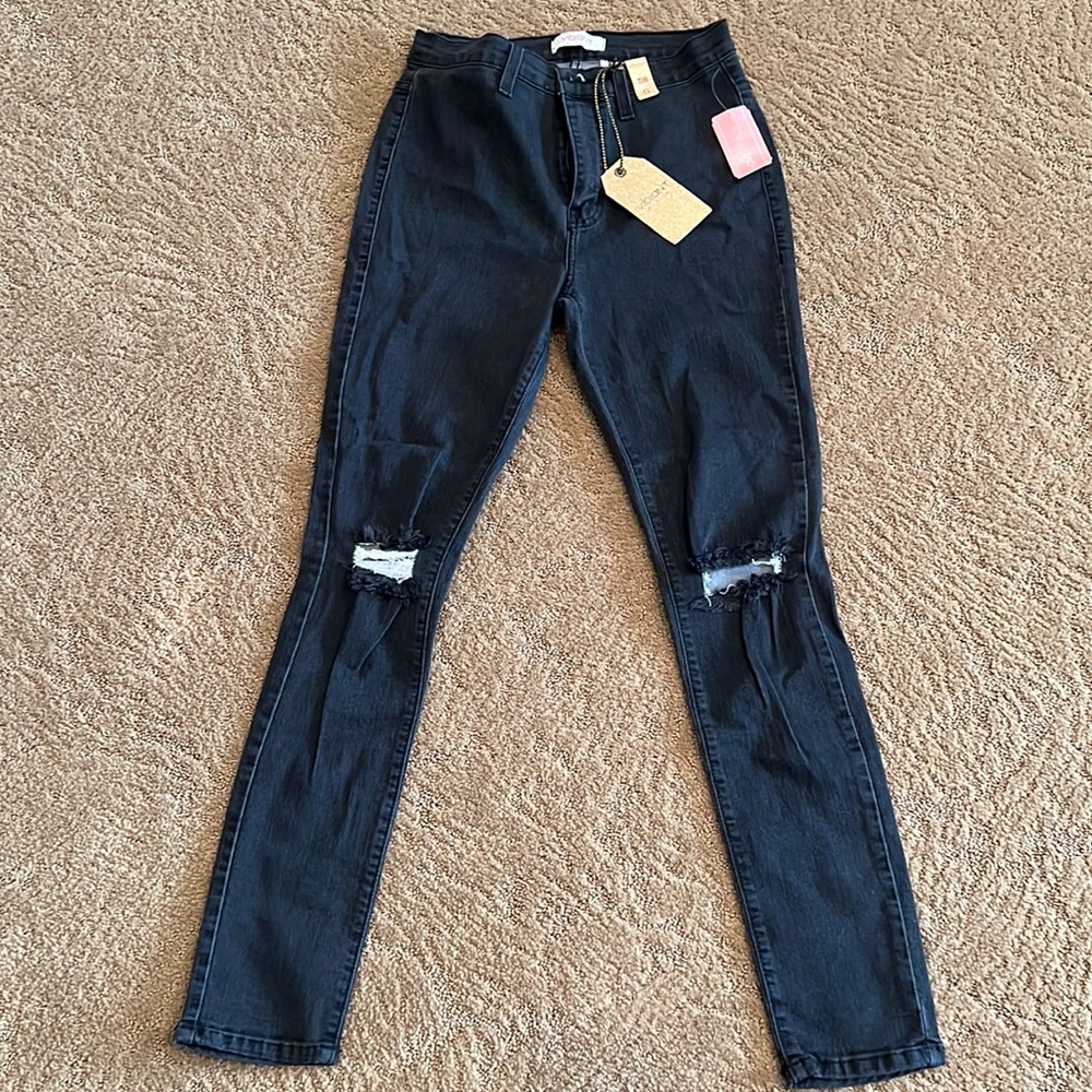 Black Stone Washed Knee Slit High Waisted Skinny Jeans Size 9